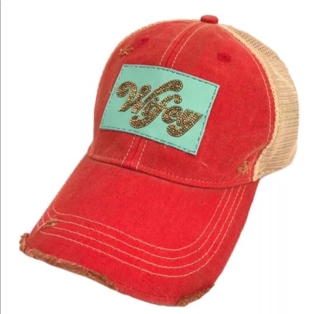JUDITH MARCH Wifey Leather HAT Red Trucker